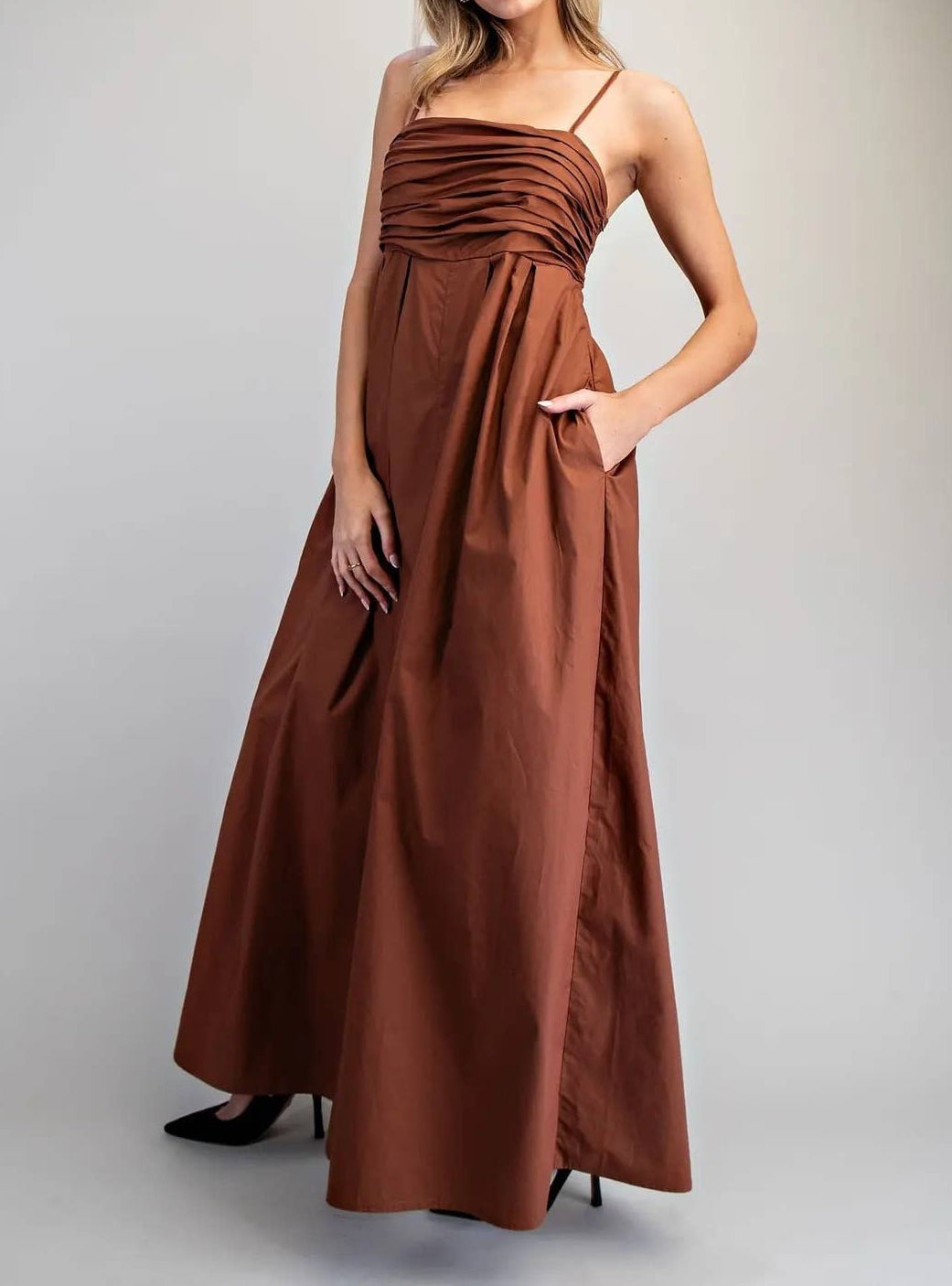 Cocoa Brown Ruched Sleeveless Jumpsuit