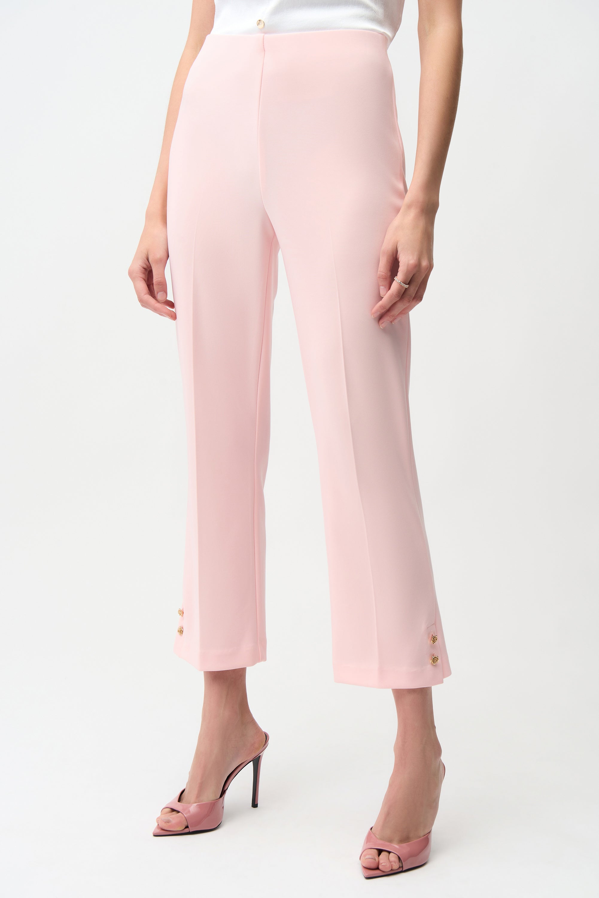 JR Silky Knit Crop Pull-On Pants With Gold Buttons