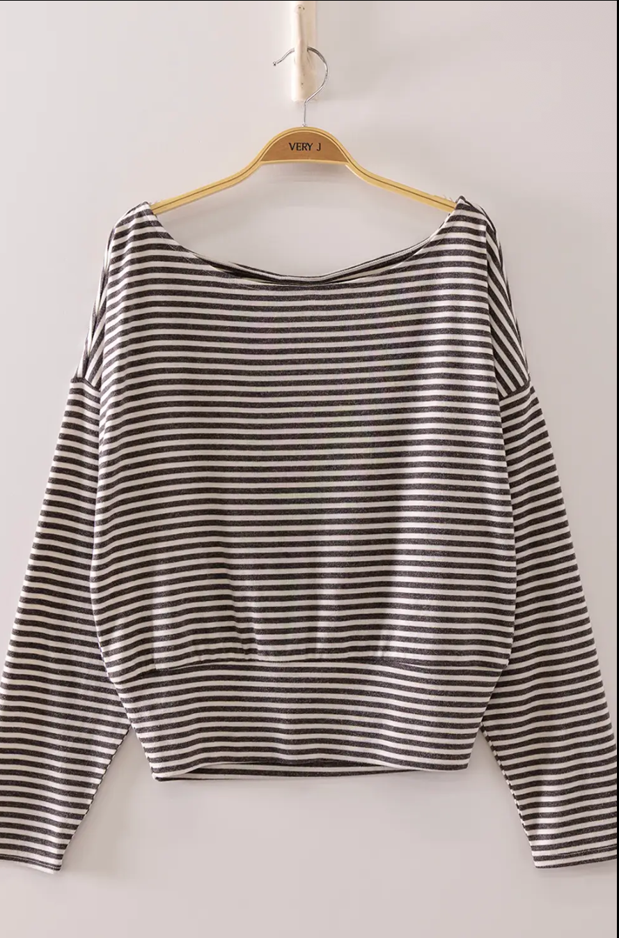 Vicki Charcoal/Cream Striped Top