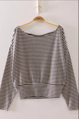 Vicki Charcoal/Cream Striped Top