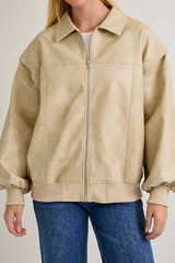 Scott Faux Leather Bomber Jacket