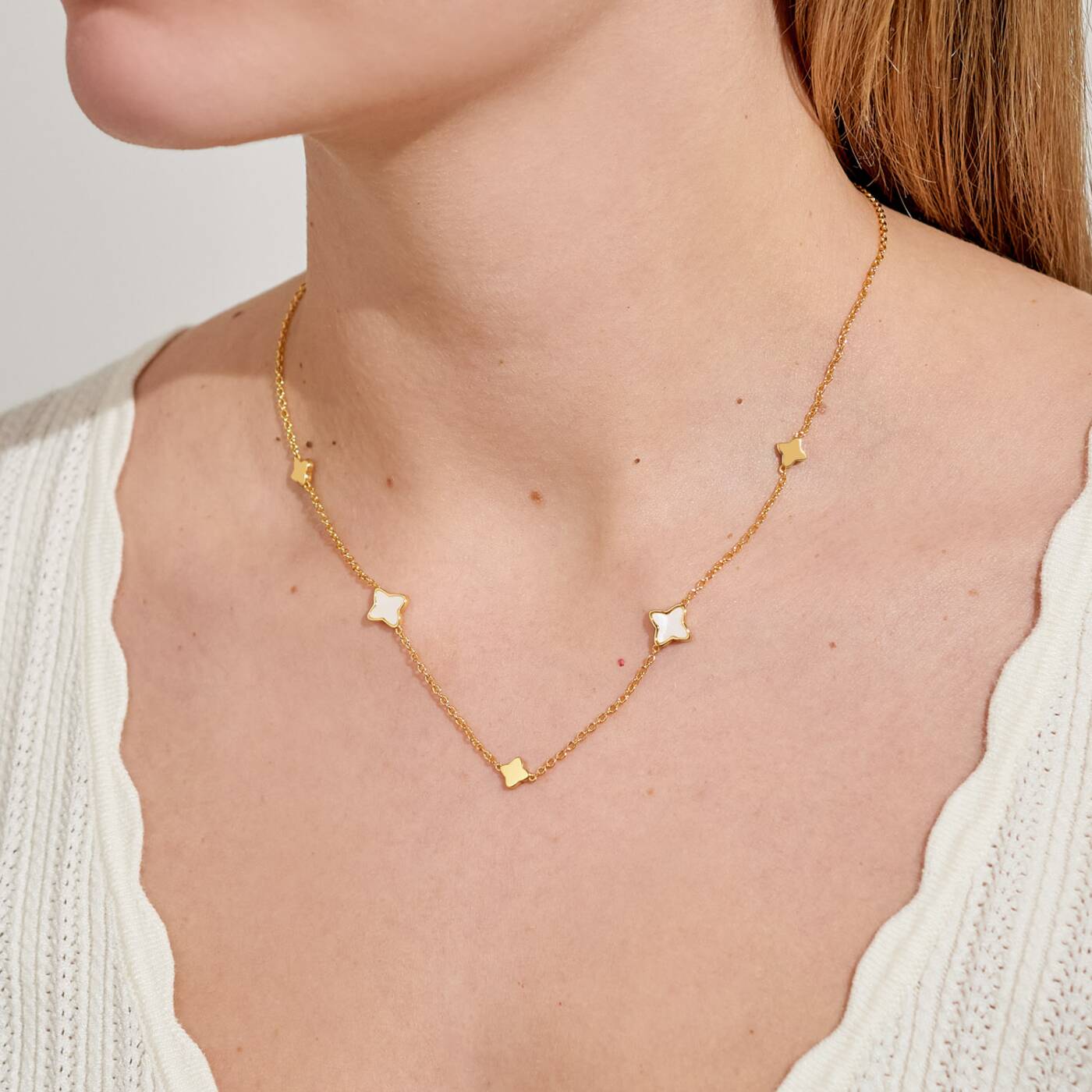 A Littles & Co Mother Of Pearl Clover Necklace In Gold-Tone Plating