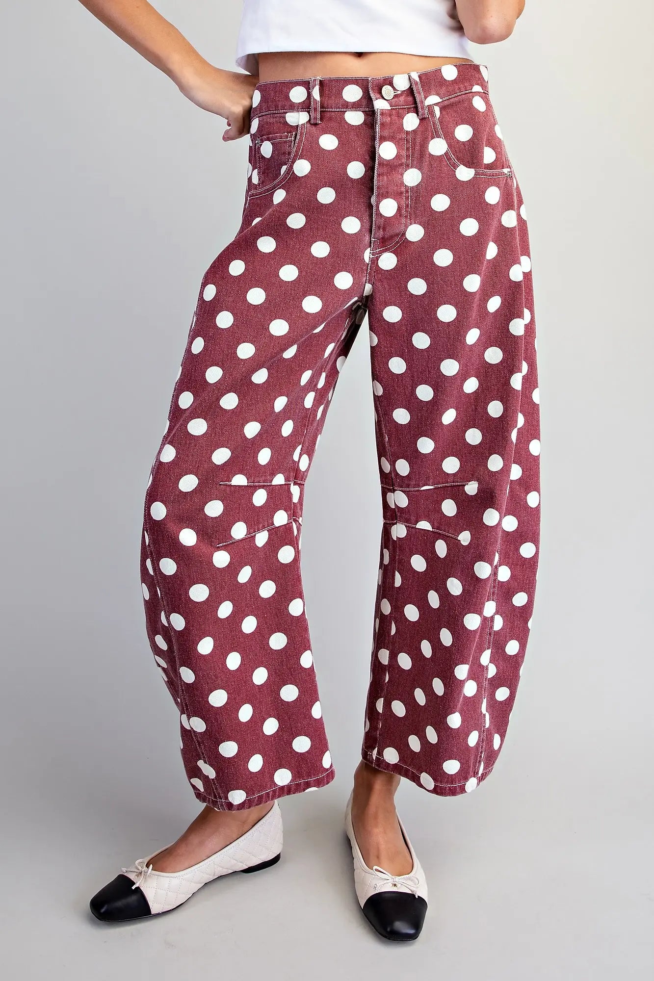 Wine Polka Dot Barrel Pants