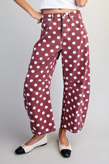 Wine Polka Dot Barrel Pants