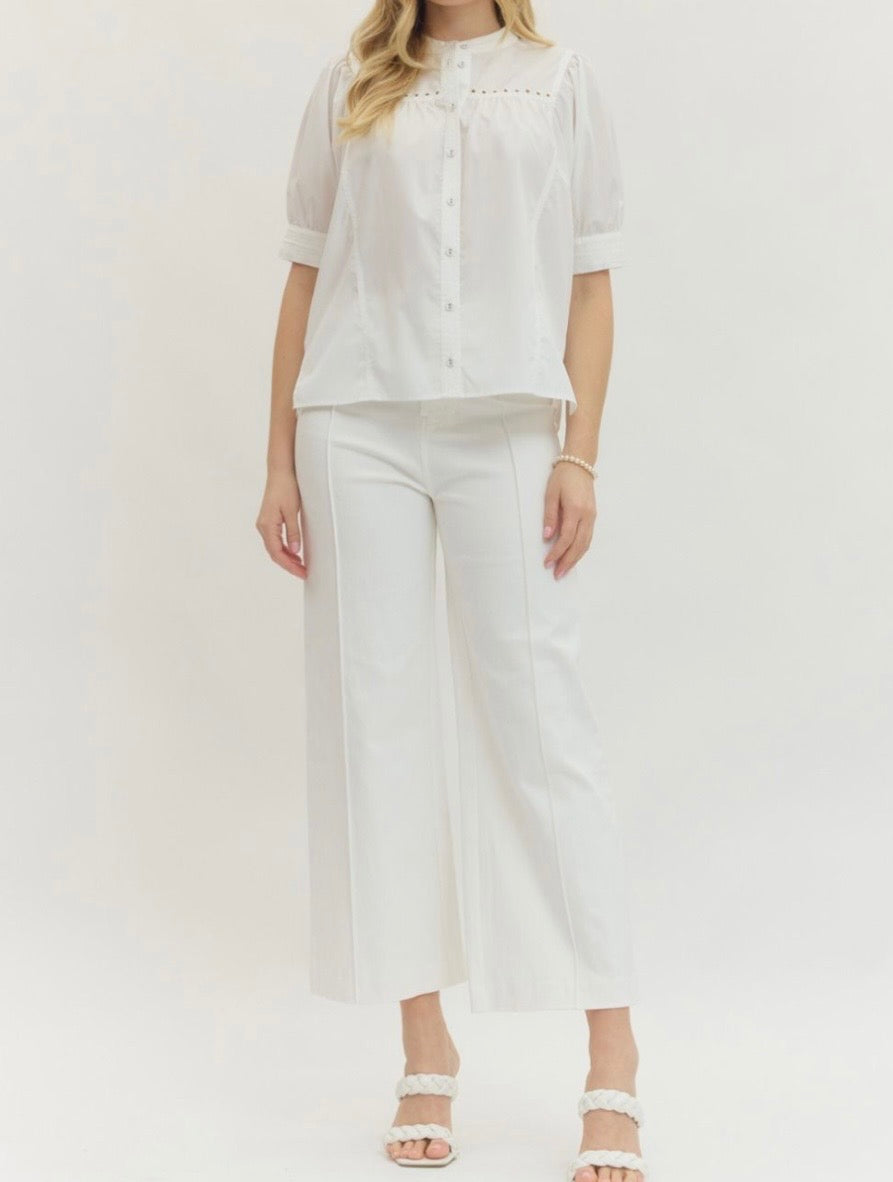 Jeanie Short Puff Sleeve Button Top