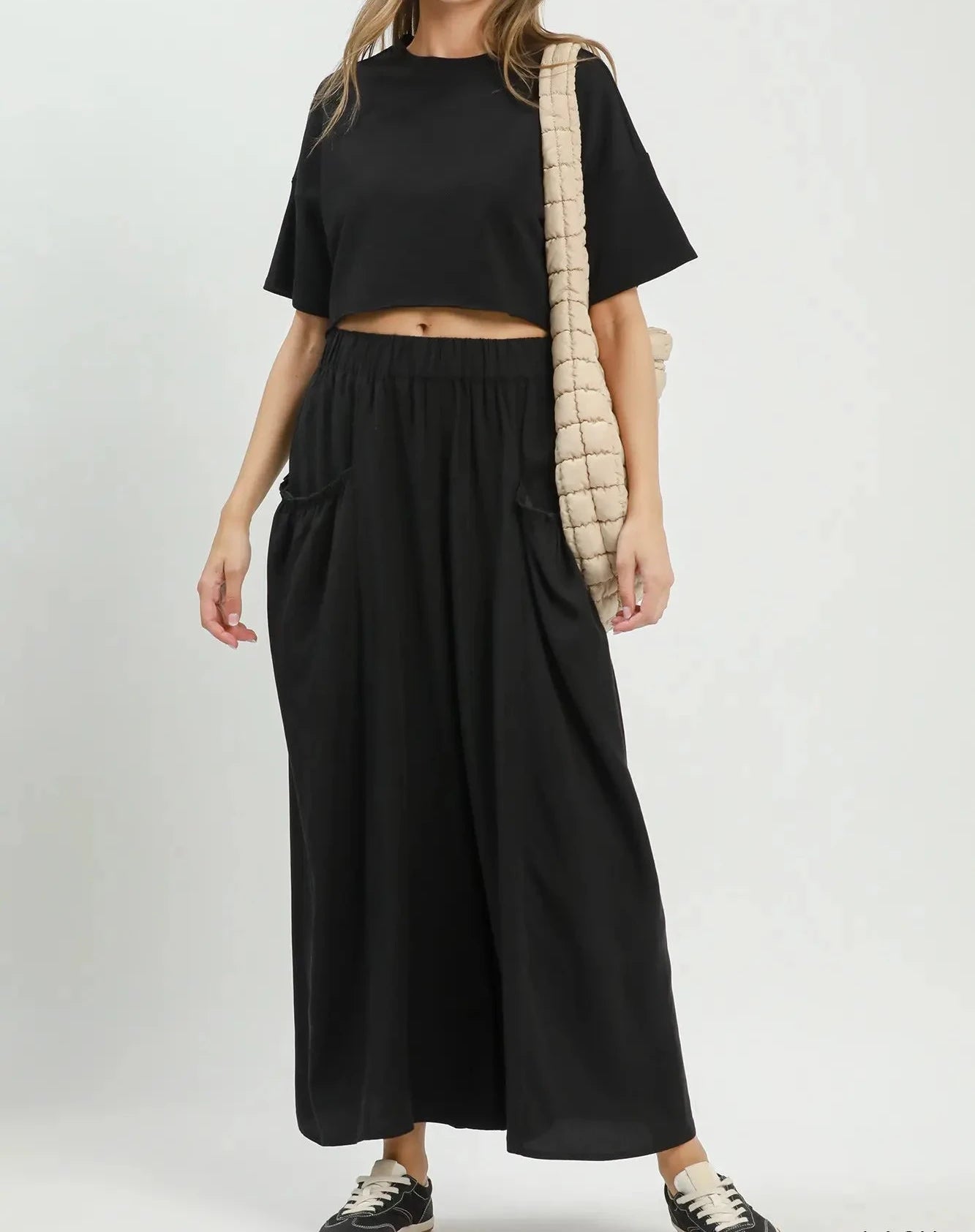 Phoebe Flowy Wide Leg Pant-Black and Navy