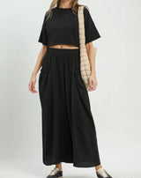 Phoebe Flowy Wide Leg Pant-Black