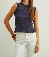 Naval Sleeveless Smock Blouse
