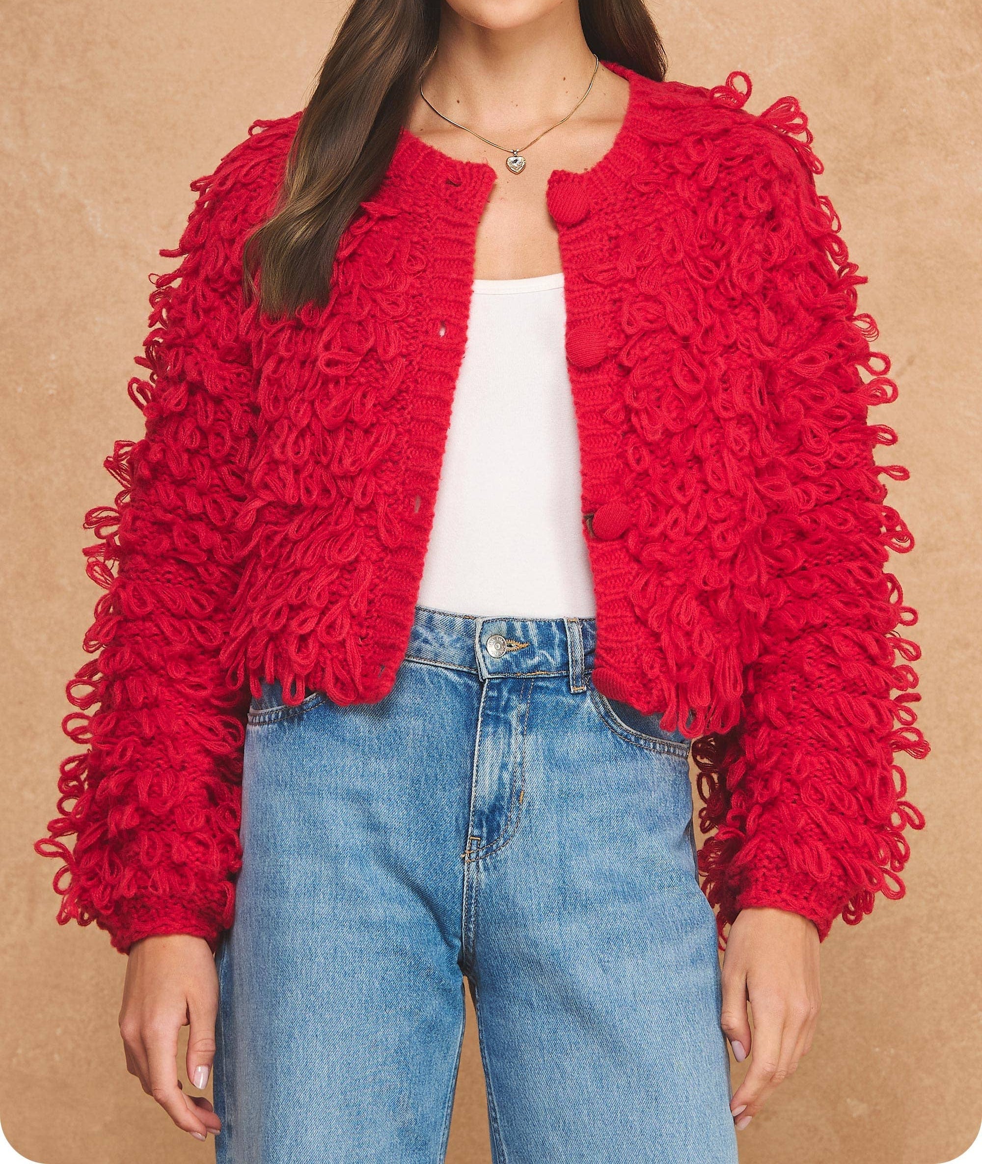 Dollie Fringe Shaggy Sweater Jacket