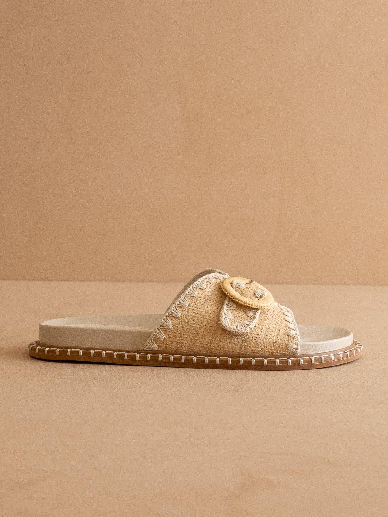 The Sunnie Natural Raffia Buckle Slide