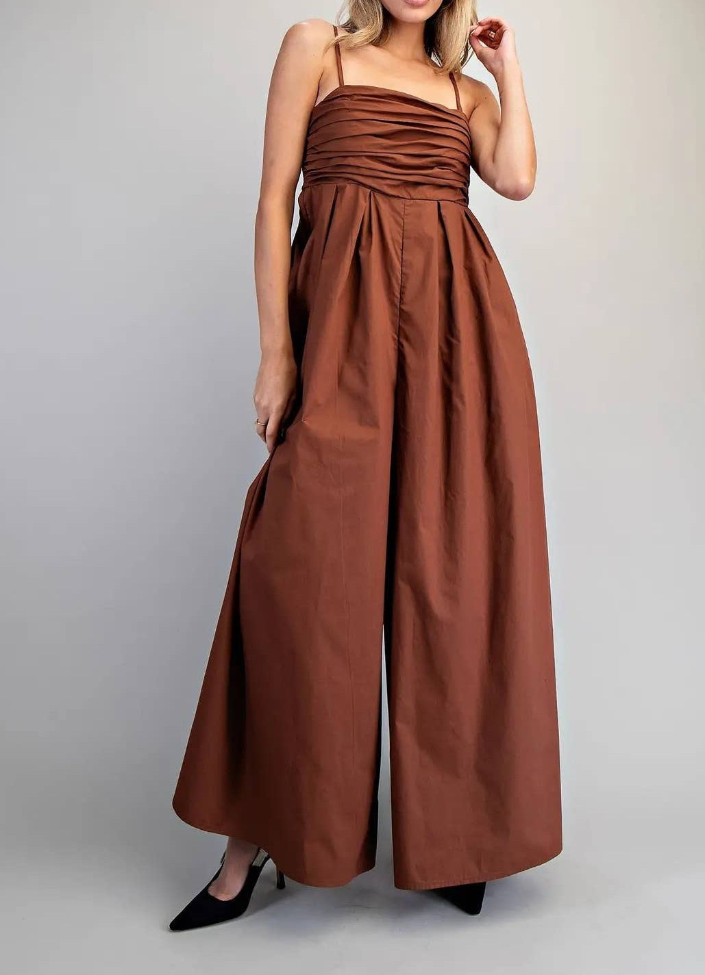 Cocoa Brown Ruched Sleeveless Jumpsuit