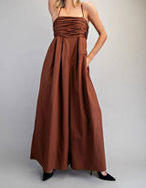 Cocoa Brown Ruched Sleeveless Jumpsuit