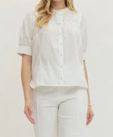 Jeanie Short Puff Sleeve Button Top