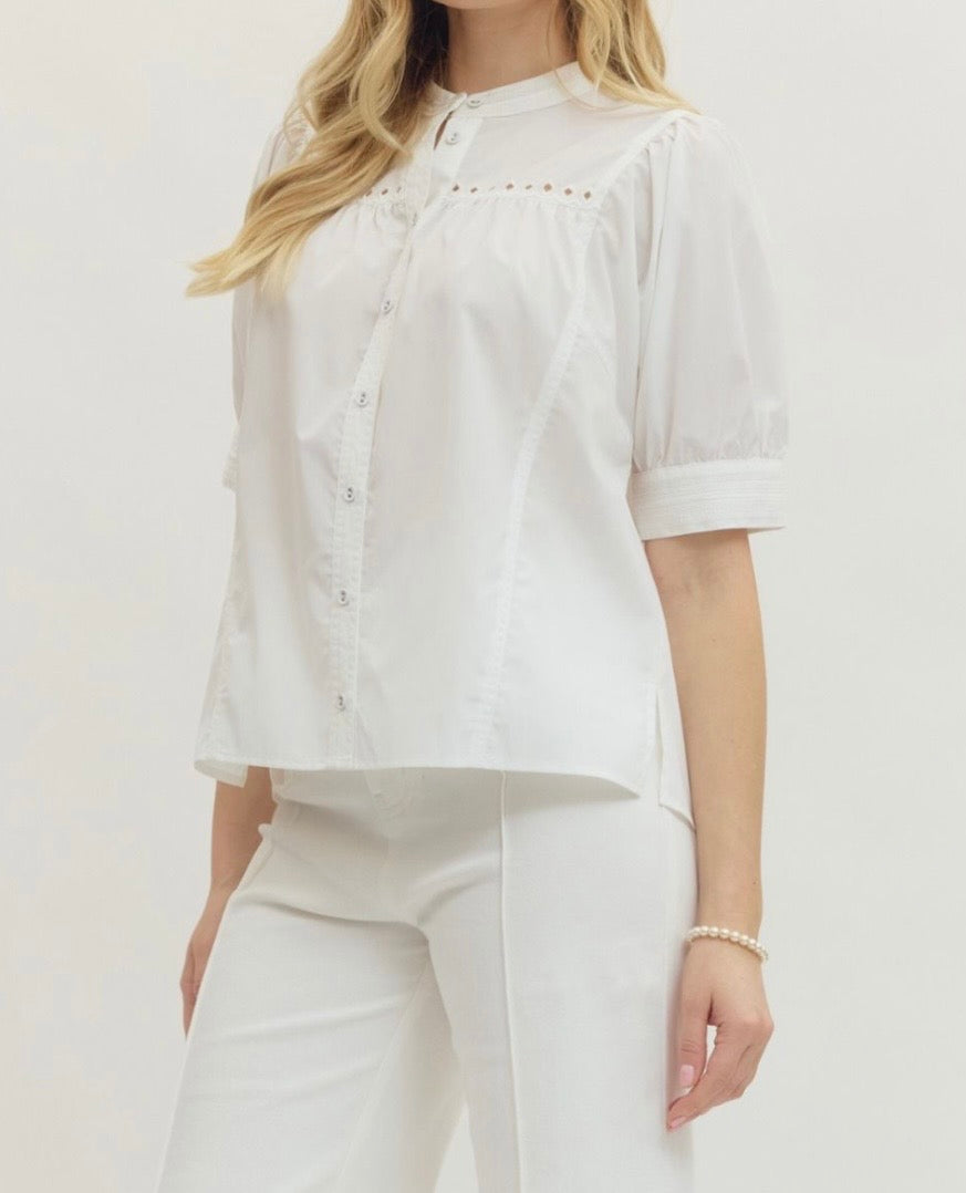 Jeanie Short Puff Sleeve Button Top