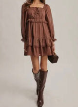 Rusty Fall Square Neck Dress