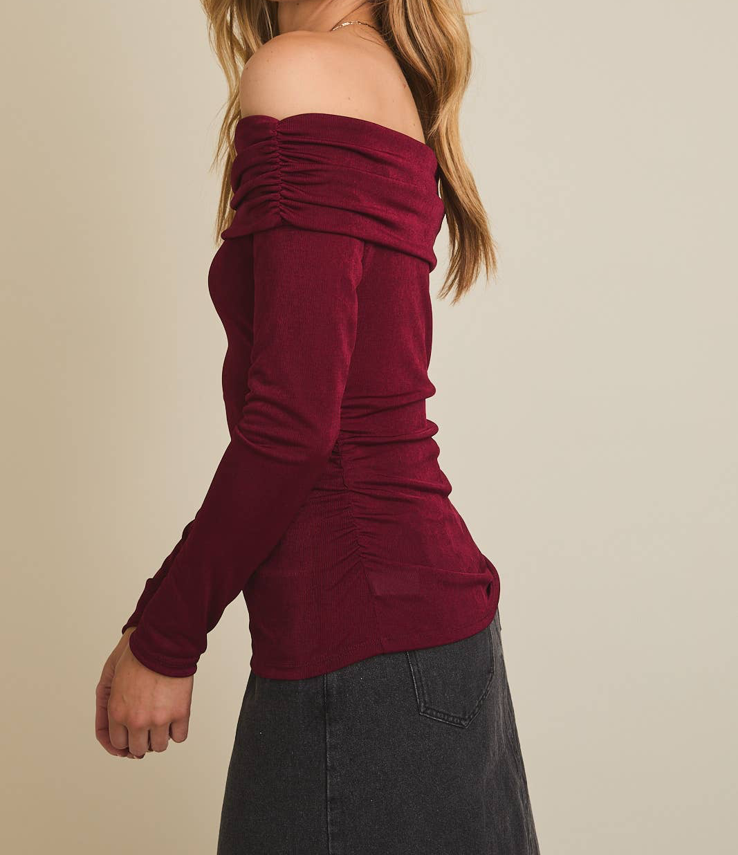 Burgundy Off Shoulder Top