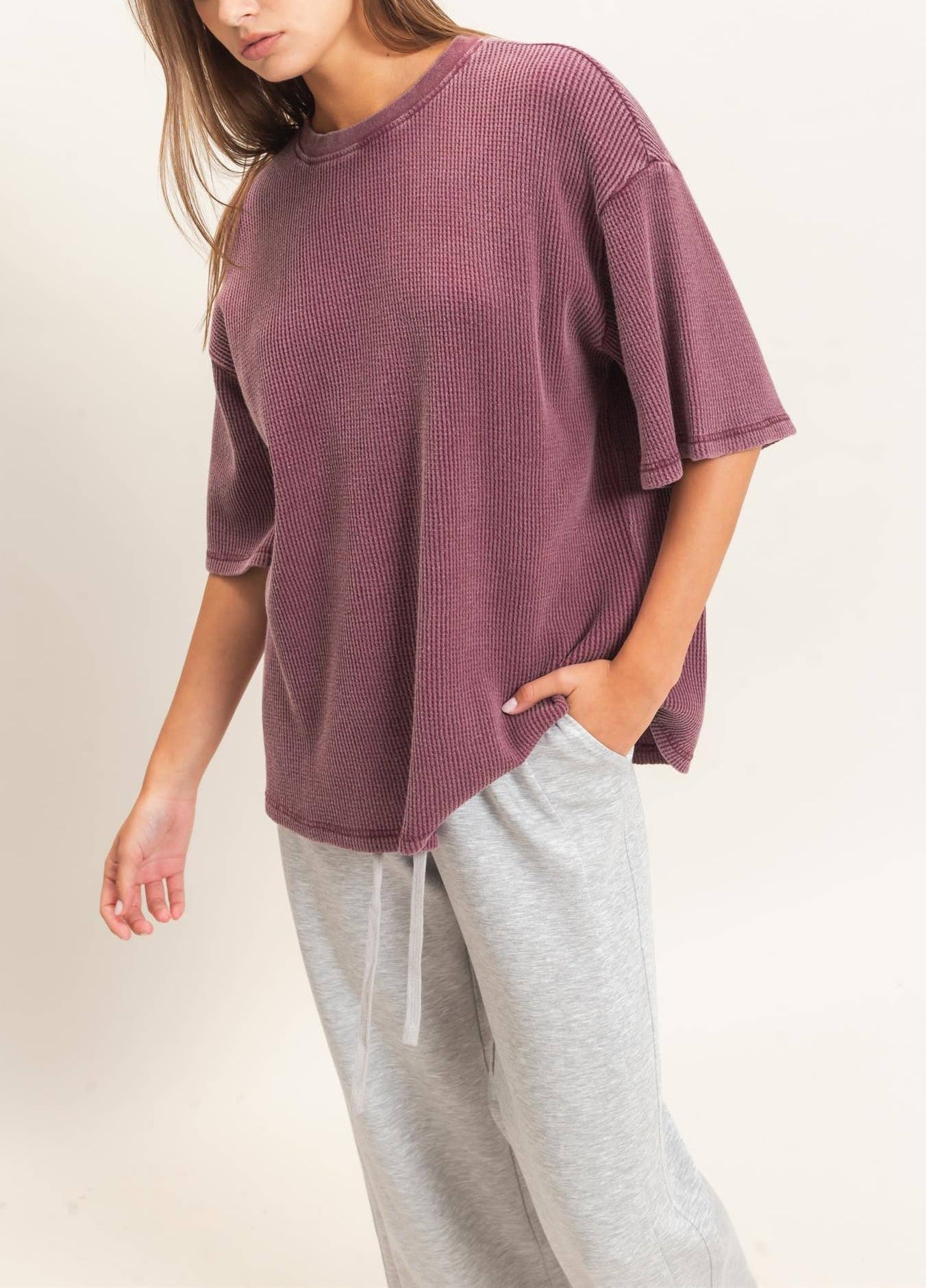 Devan Mineral Wash Waffle Short Sleeve Top