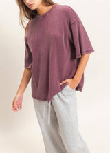 Devan Mineral Wash Waffle Short Sleeve Top