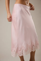 Pink Petal Lace Trim Midi Skirt