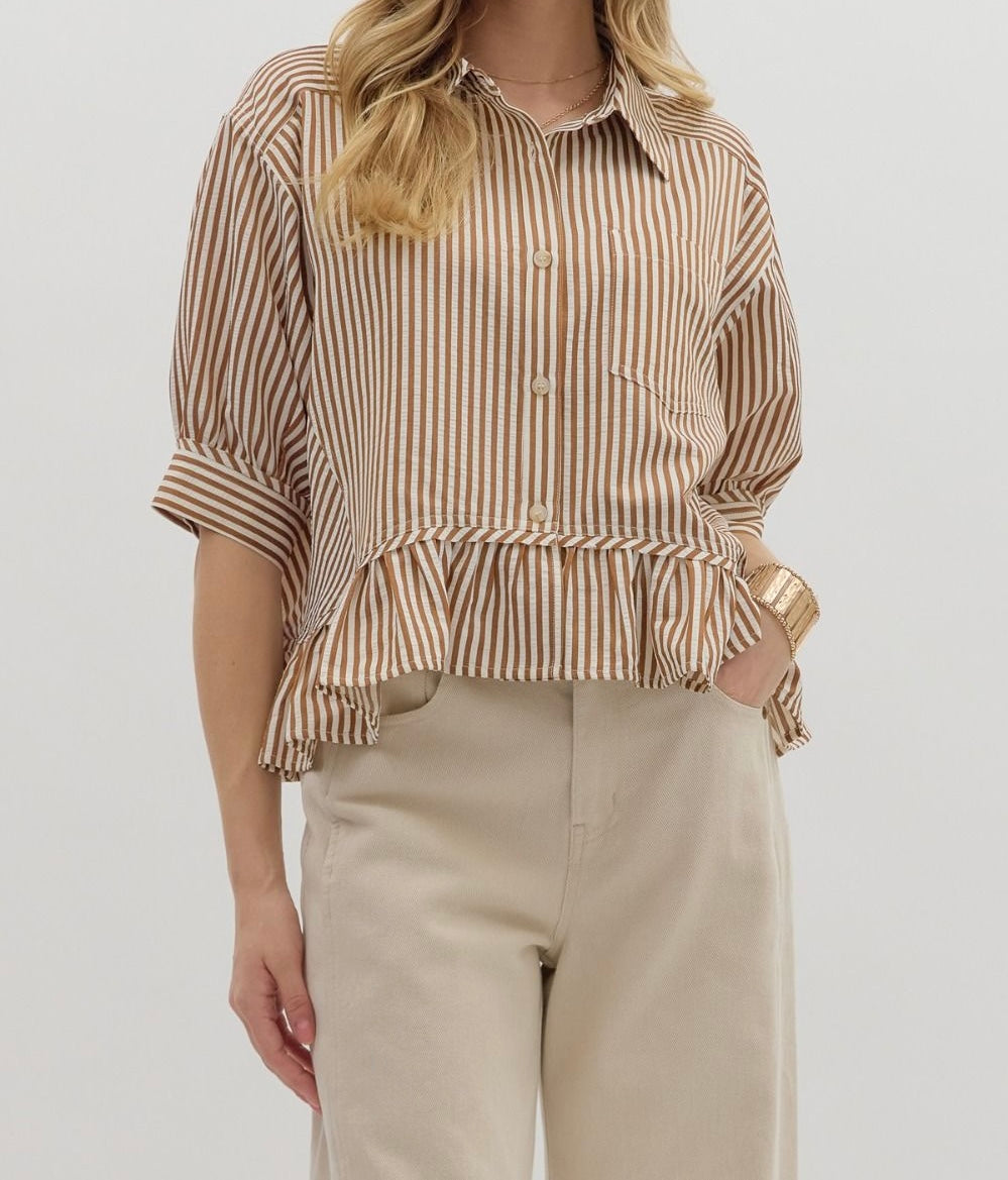 Rikki Stripe Ruffle Hem Bottom