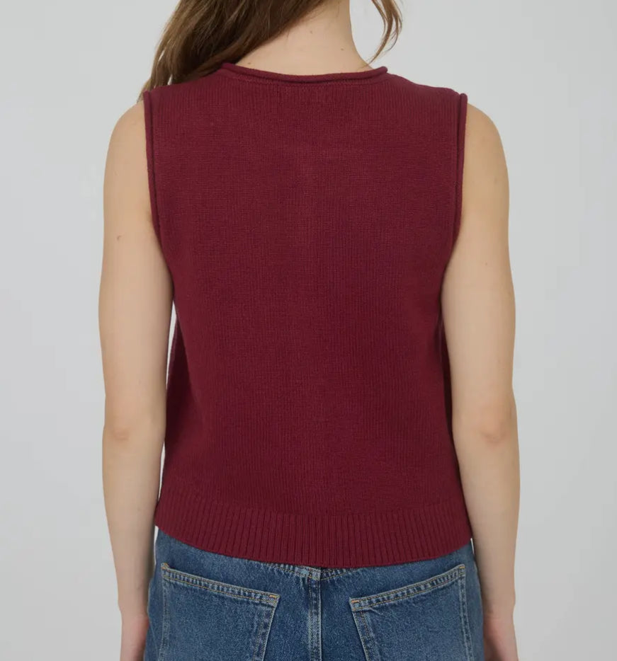 Burgundy Raw Edge Sweater Vest