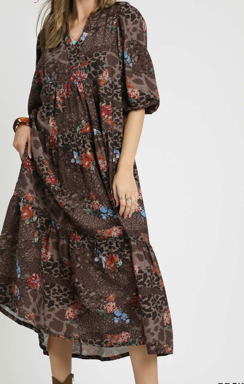 Courtney Print Mix Midi Dress