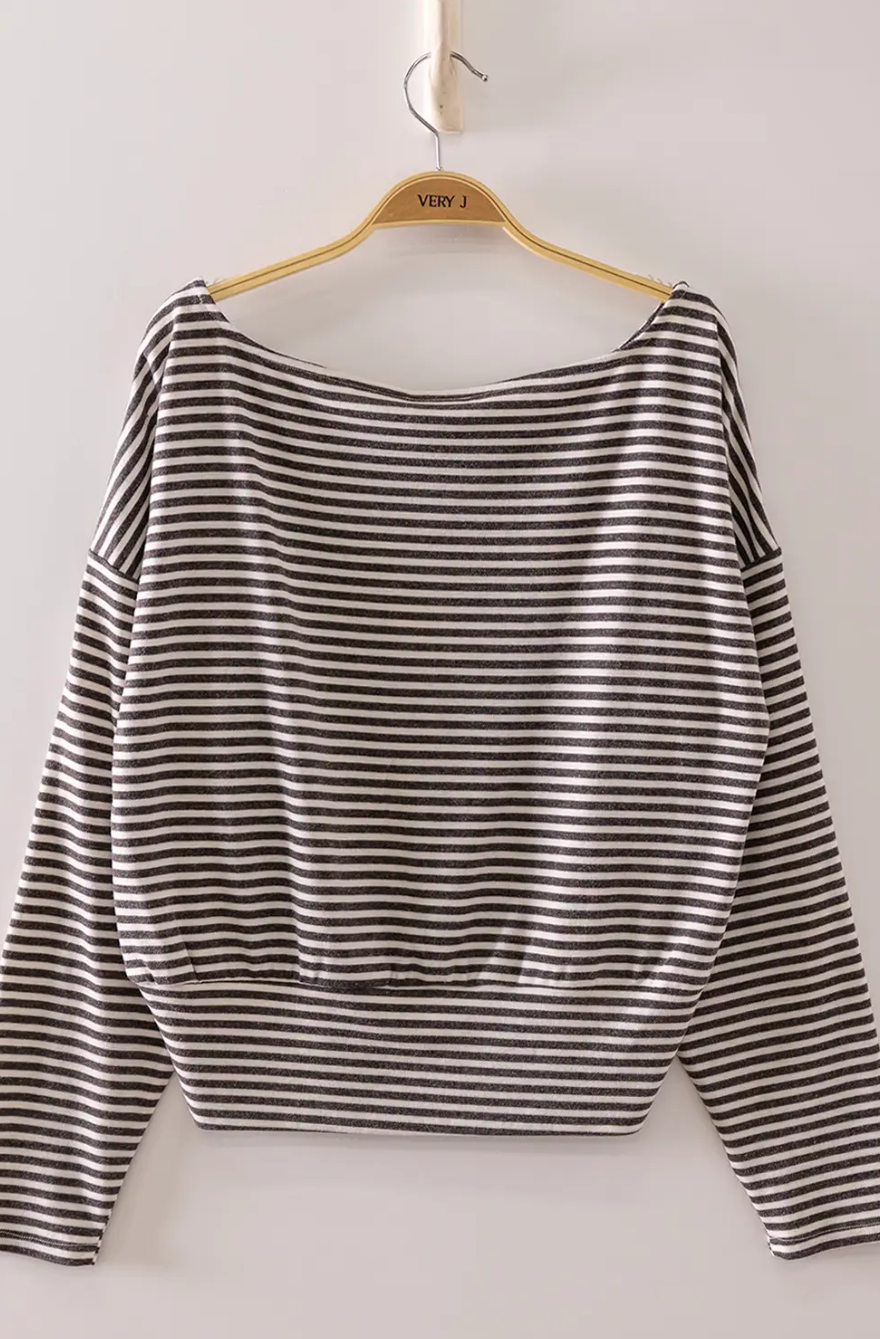 Vicki Charcoal/Cream Striped Top