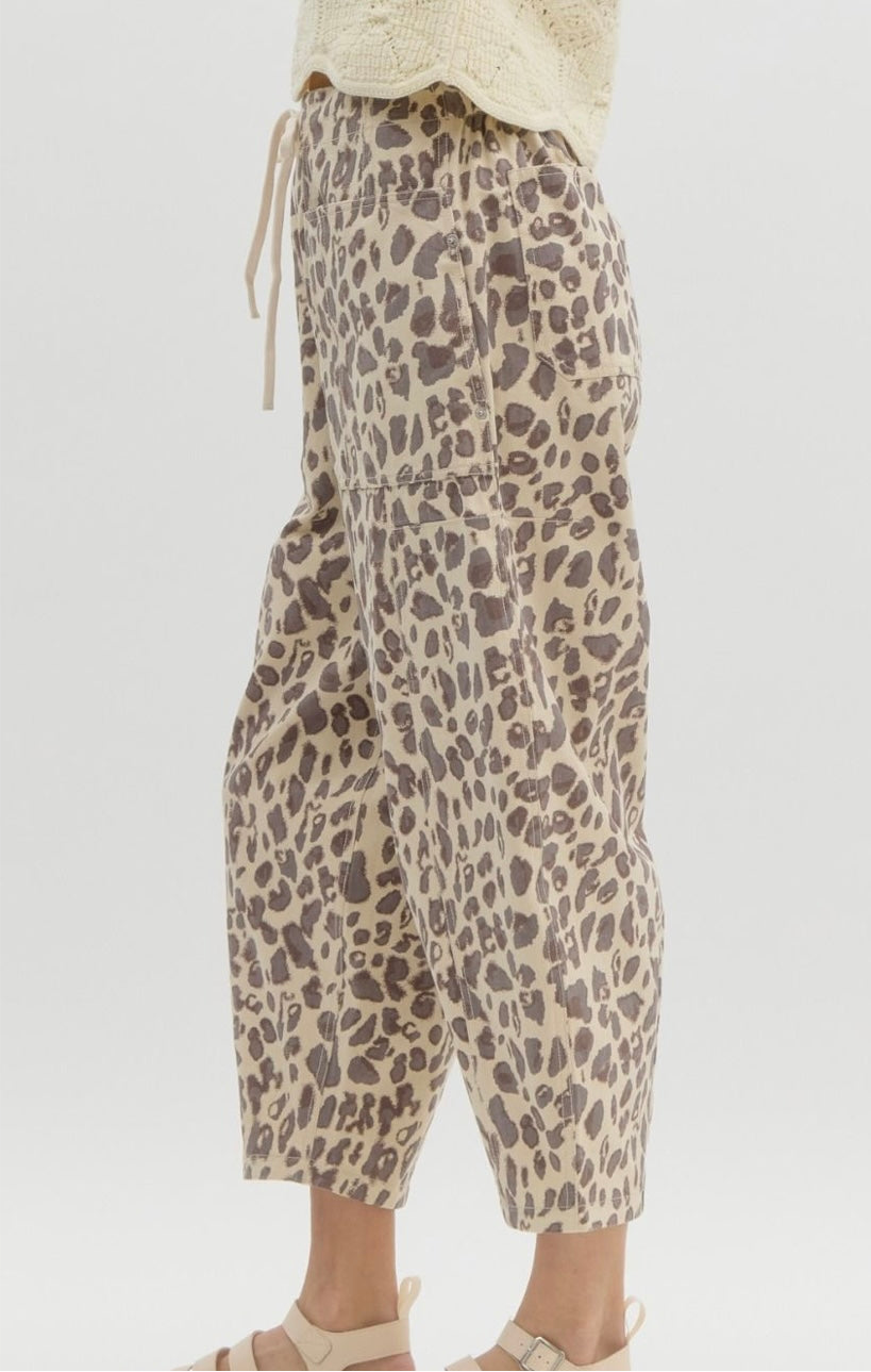 Cream Leopard Barrel Pants