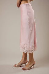Pink Petal Lace Trim Midi Skirt