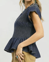 Madi Indigo Chambray Peplum Top