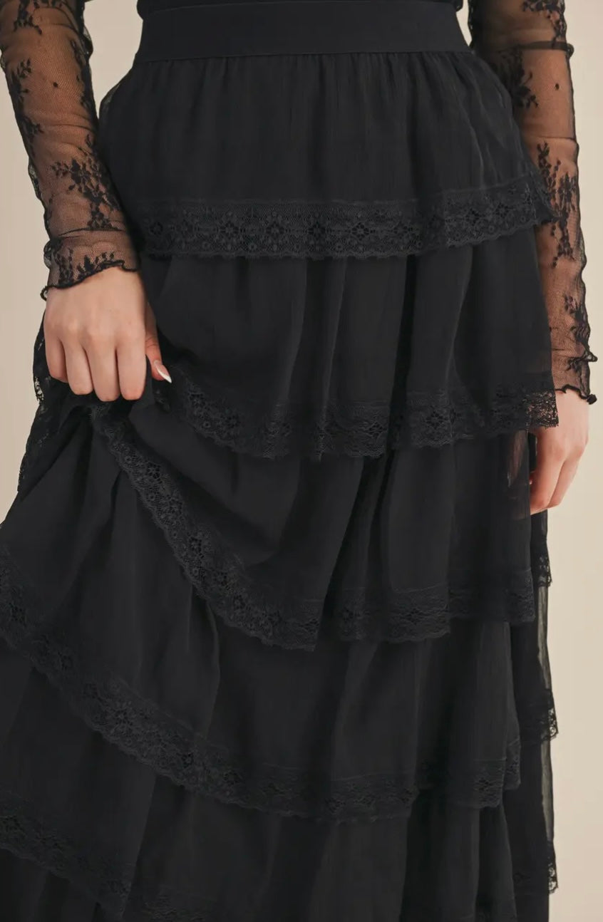 Lyric Chiffon Lace Midi Skirt