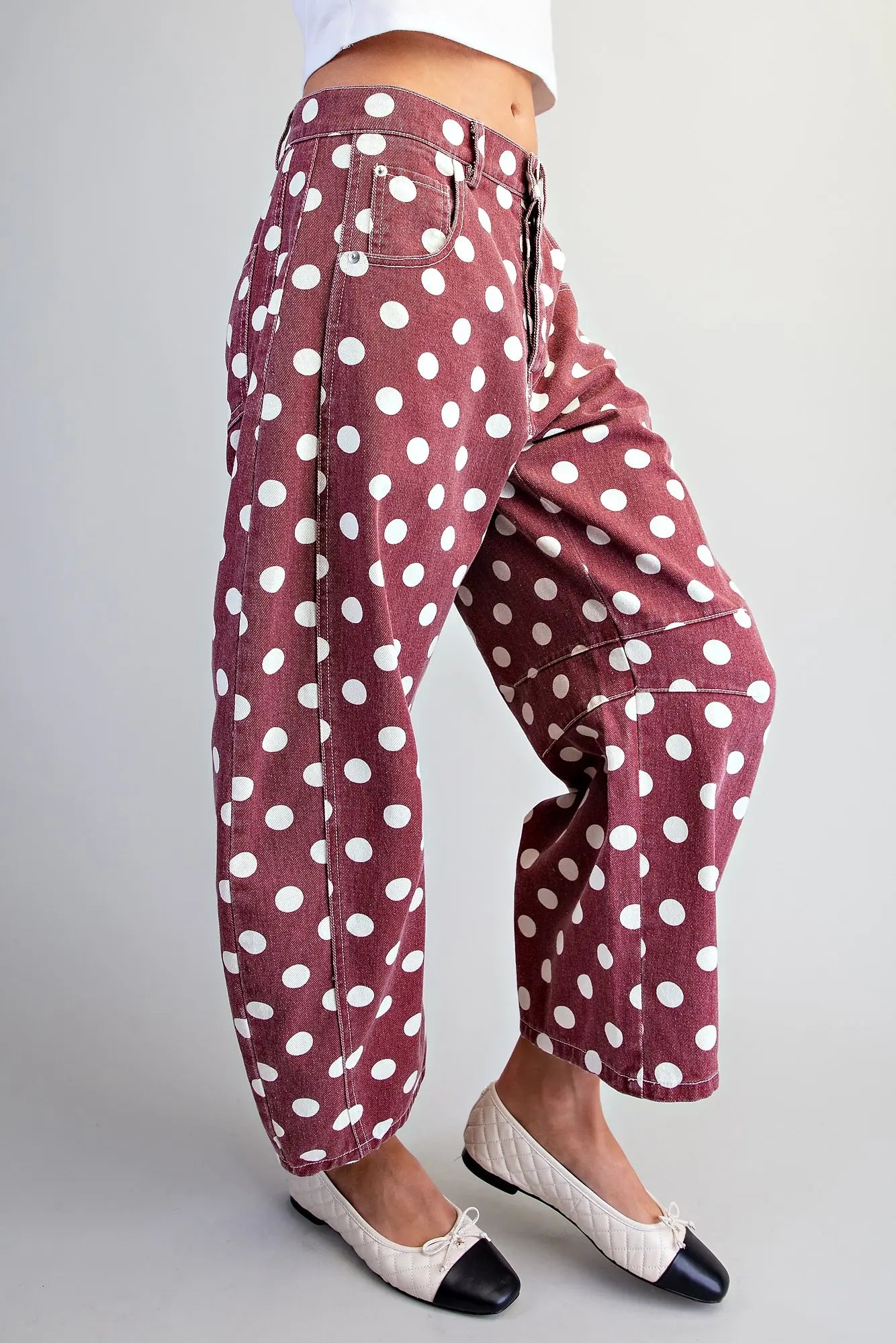 Wine Polka Dot Barrel Pants