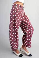 Wine Polka Dot Barrel Pants