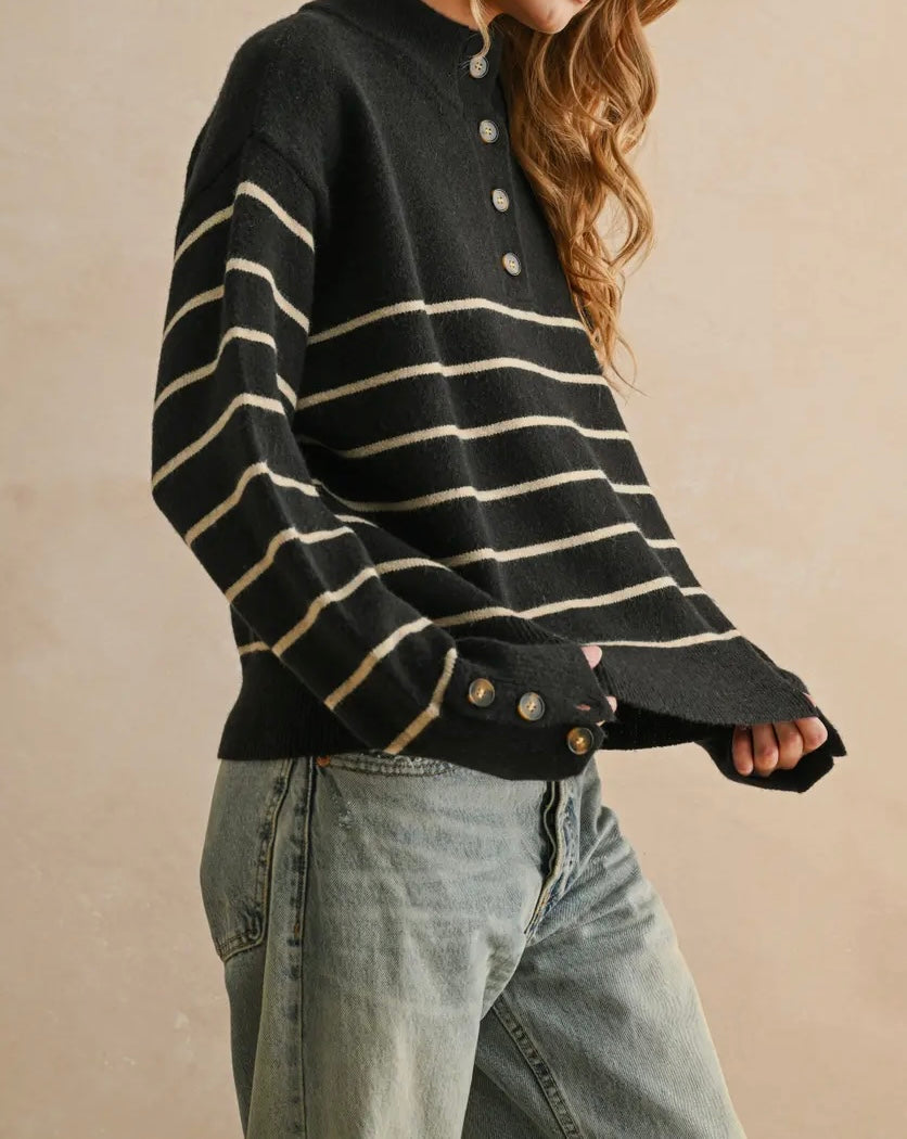 Demi Striped Half Button Sweater
