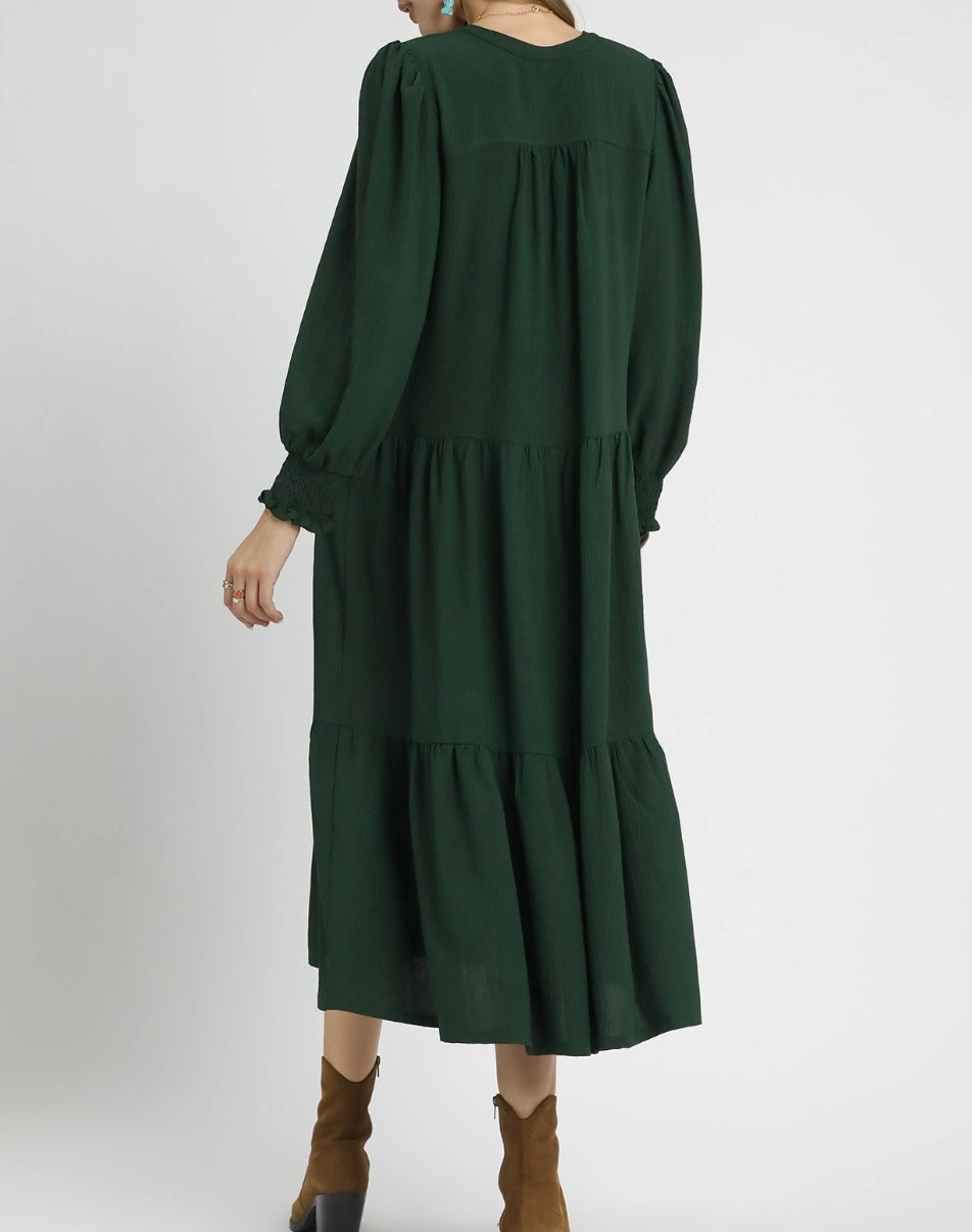 Hunter Green Tiered Midi Dress