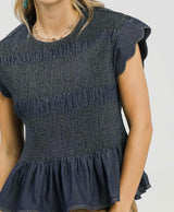 Madi Indigo Chambray Peplum Top