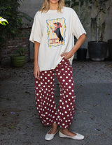 Wine Polka Dot Barrel Pants