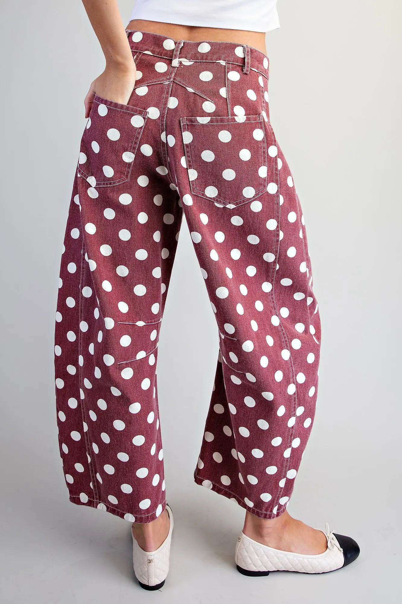 Wine Polka Dot Barrel Pants