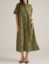 Kambri Olive Print Midi Dress