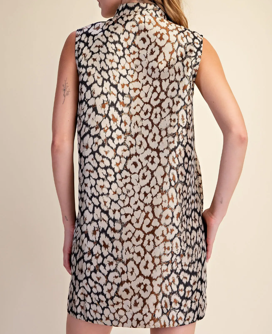 Terry Stand Collar Animal Print Dress