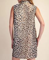 Terry Stand Collar Animal Print Dress