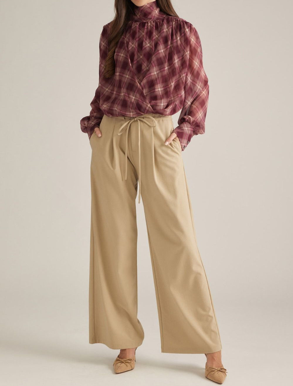 Amanda Merlot Plaid Top
