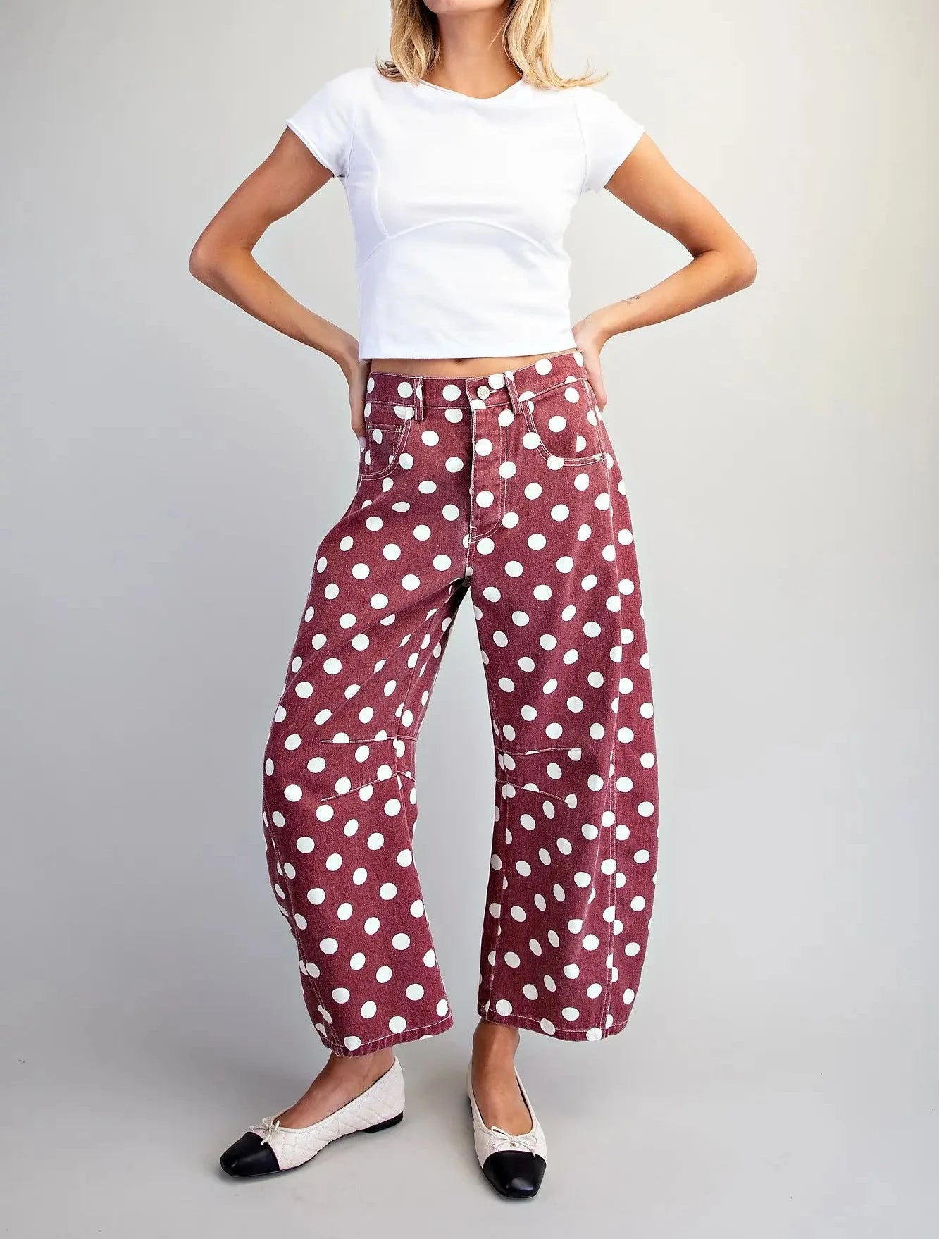 Wine Polka Dot Barrel Pants