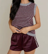 Merlot And Gray Striped Sweater Vest