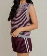 Merlot And Gray Striped Sweater Vest