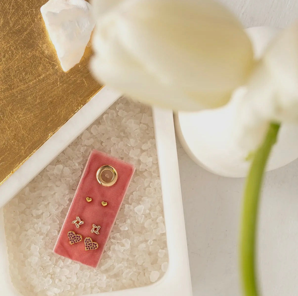 Gold Heart Earring Stud Set