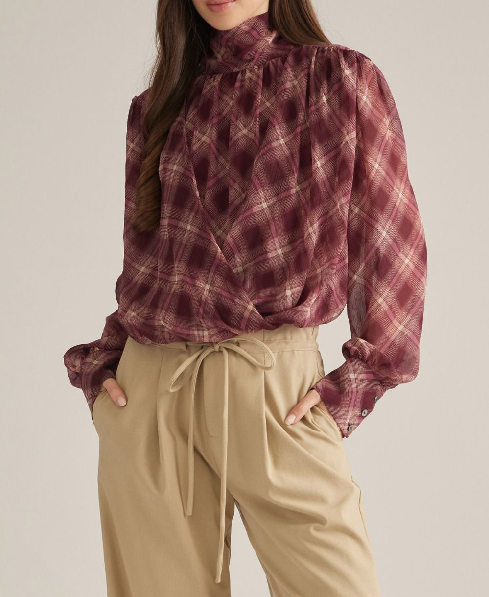 Amanda Merlot Plaid Top