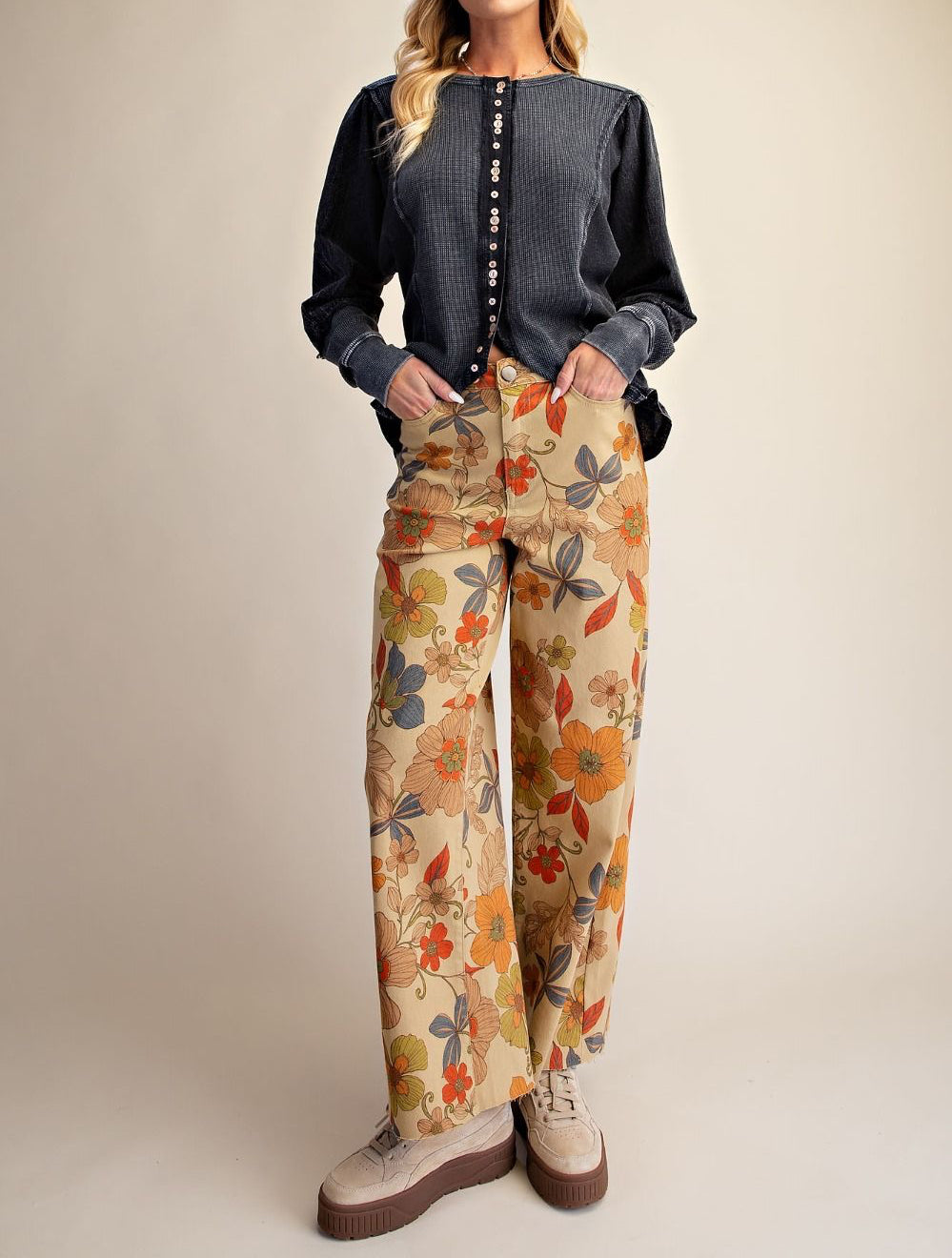 Tayler Floral Print Washed Pant