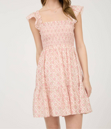 Gracie Trellis Pattern Smocked Mini Dress