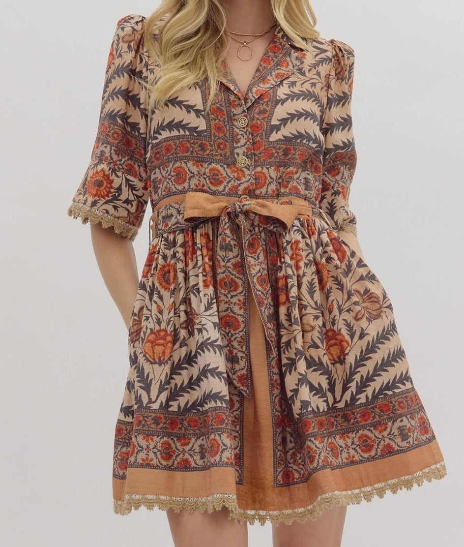 Elizabeth Print Mini Dress